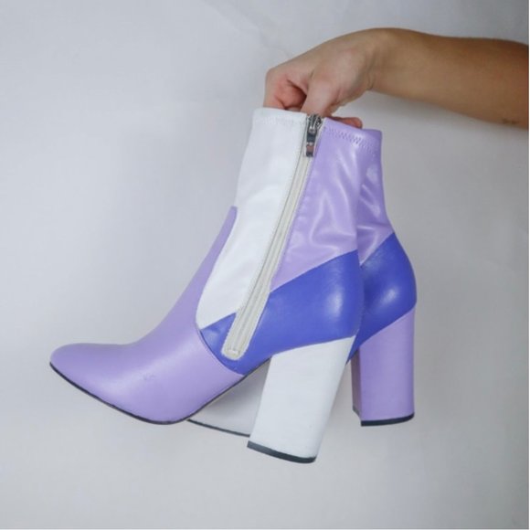 Hand painted purple color blocked leather boots - Picture 3 of 4